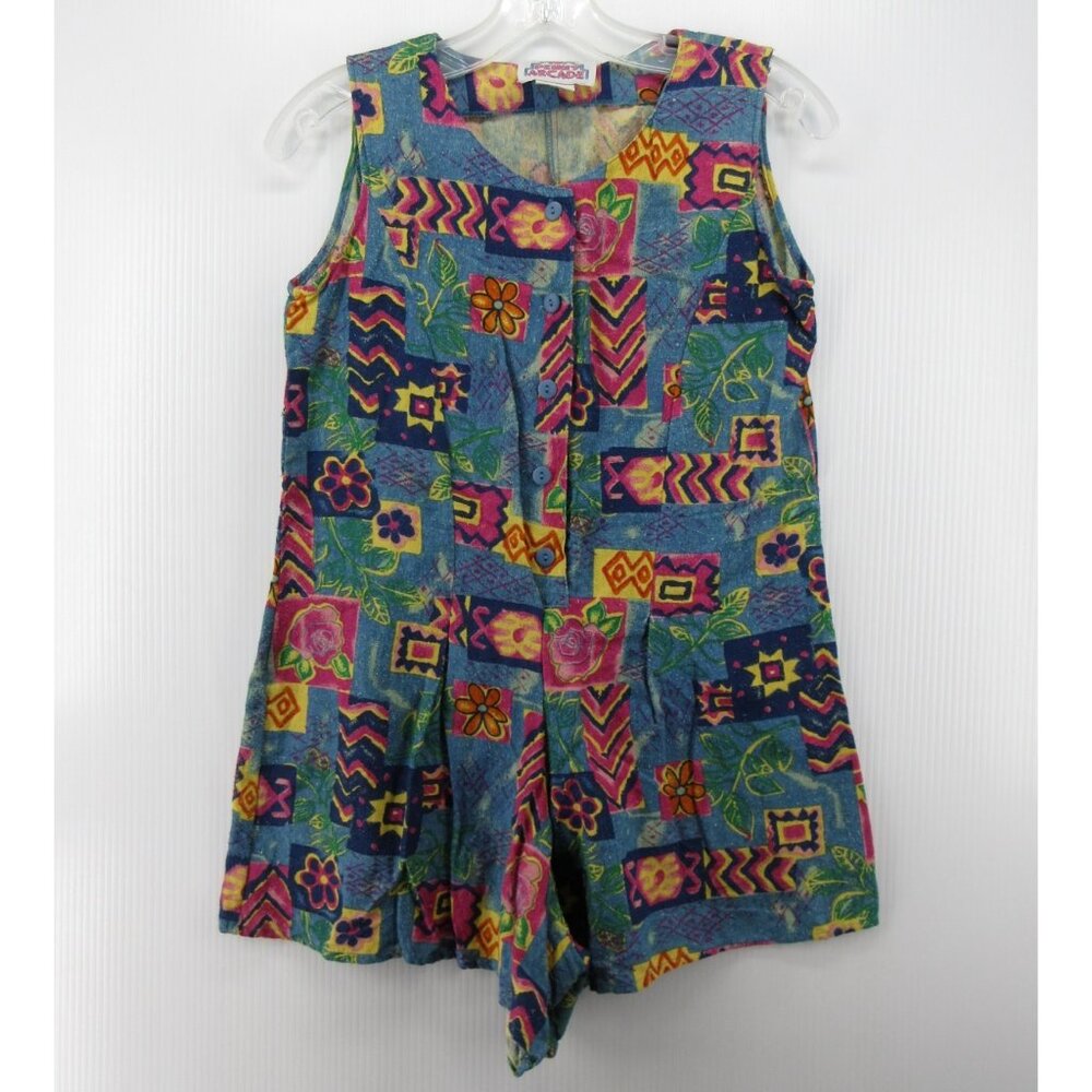 VGT Penny Arcade Romper Medium Silk Abstract Floral Hippie Funky 90s